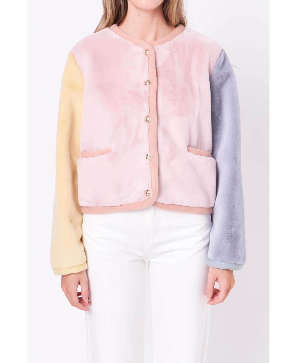 English Factory Colorblock Faux Fur Jacket Product Image