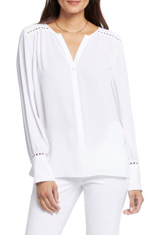 NYDJ Womens Liliana Peasant Blouse in Optic White, Regular, Size: Large | Polyester/Denim Product Image