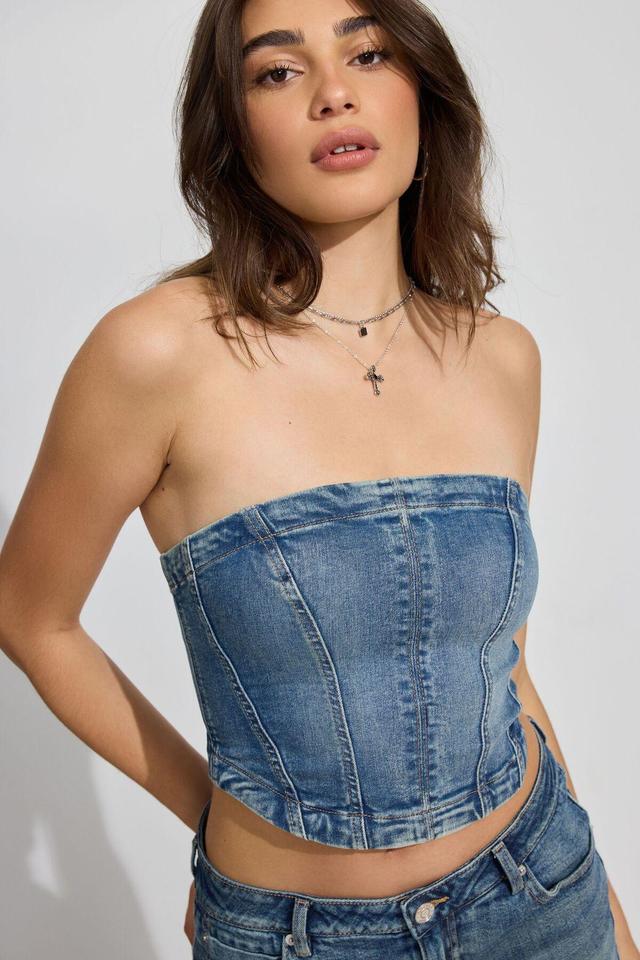 Denim Seamed Tube Top Product Image