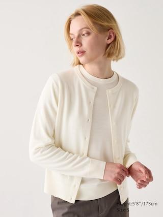 Womens Merino Crew Neck Cardigan Off White 2XL UNIQLO US Product Image