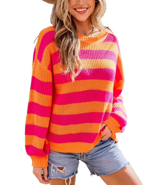 Cupshe Womens Orange Drop Shoulder Long Sleeve Cover-Up Top - Pink Product Image