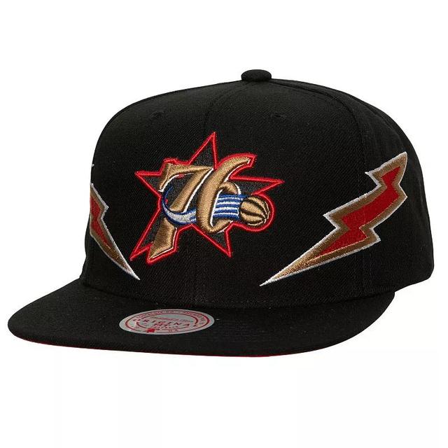 Mens Mitchell & Ness Black Philadelphia 76ers Hardwood Classics Soul Double Trouble Lightning Snapback Hat Product Image