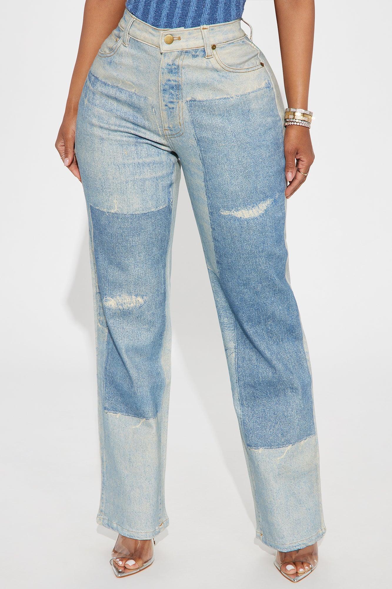 All An Illusion Denim Print Stretch Straight Leg Jeans - Vintage Wash Product Image