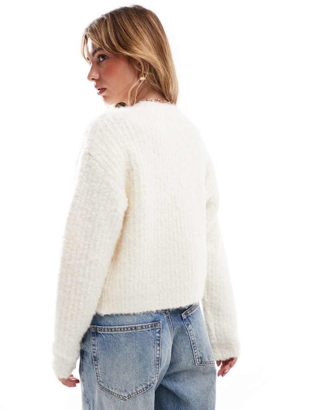 4th & Reckless textured wool mix shrunken knit cardigan in cream Product Image