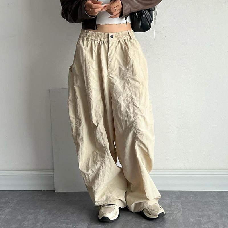 Plain High-Waist Light Wide-Leg Pants Product Image