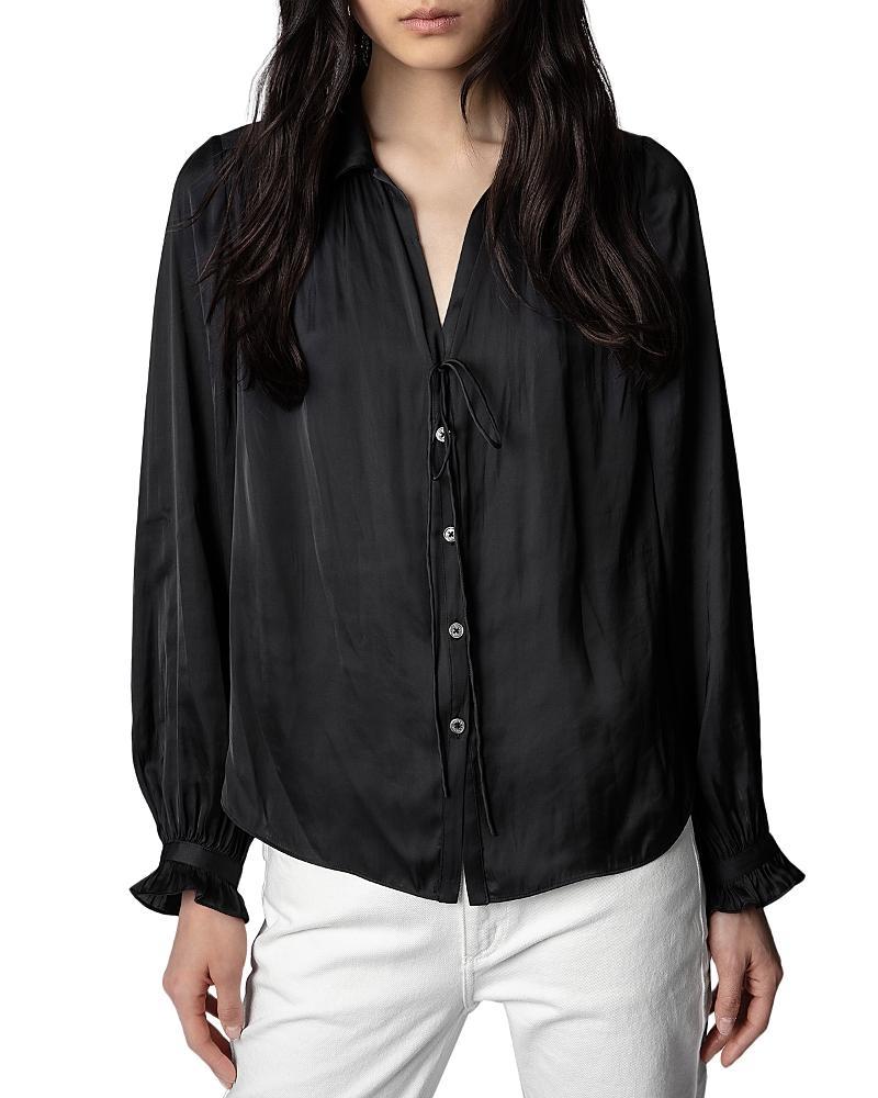 Womens Tilan Satin Long-Sleeve Blouse Product Image