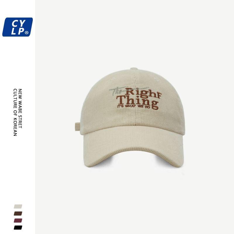 Lettering Embroidered Corduroy Baseball Cap Product Image