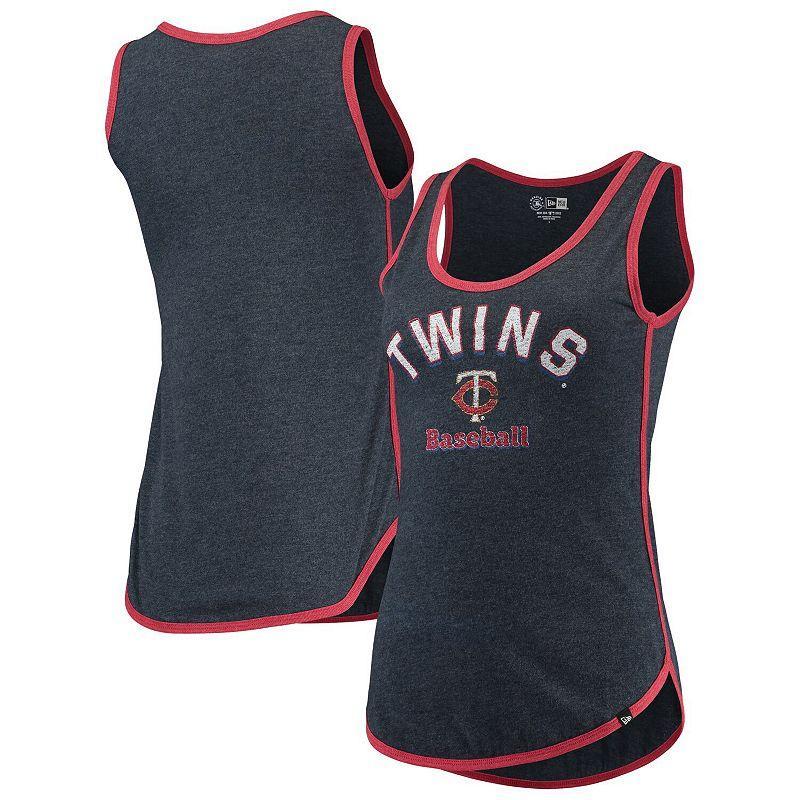 Womens New Era Heathered Minnesota Twins Contrast Binding Scoop Neck Tank Top Blue Product Image