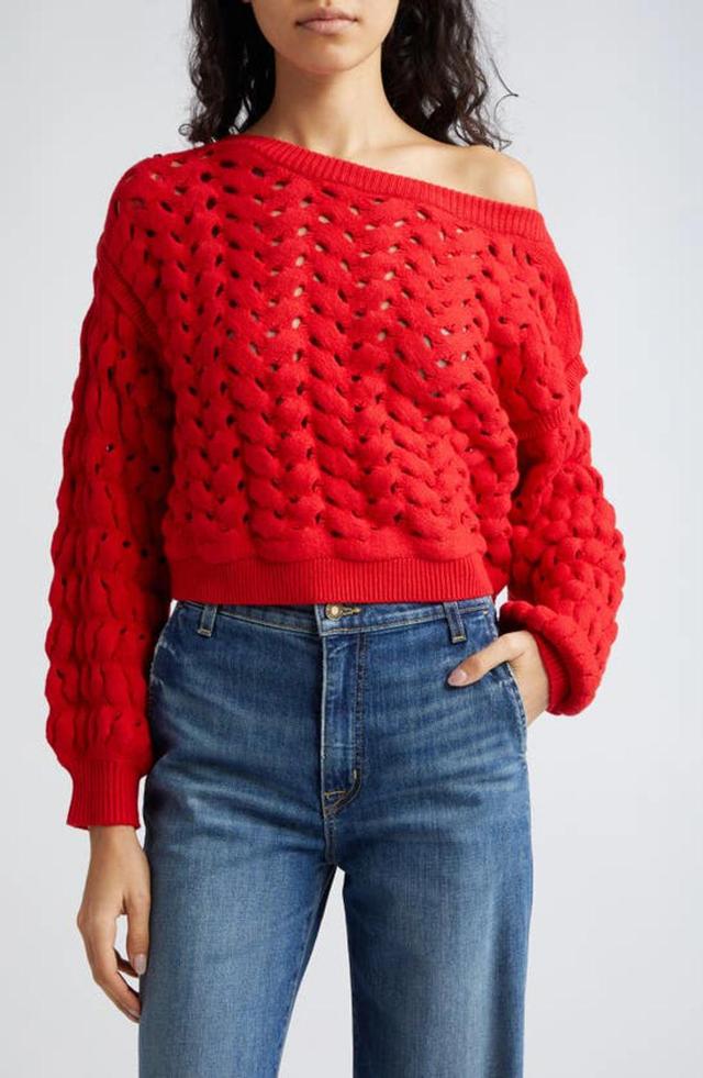 Allene Cropped Open-knit Jumper In Red Product Image