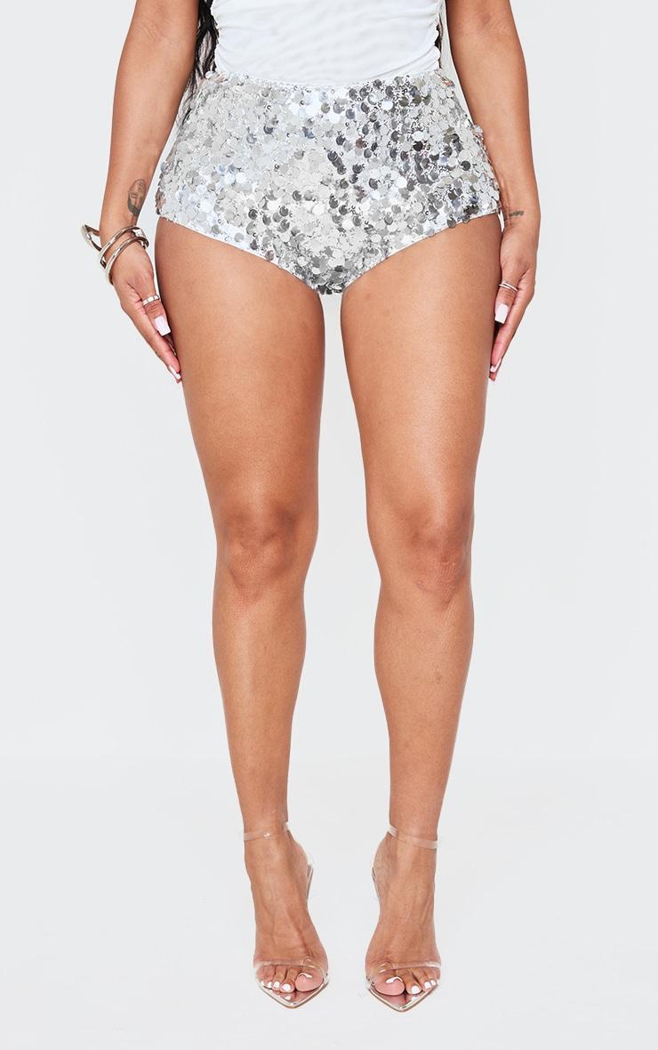 Shape Silver Sequin Micro Shorts Product Image