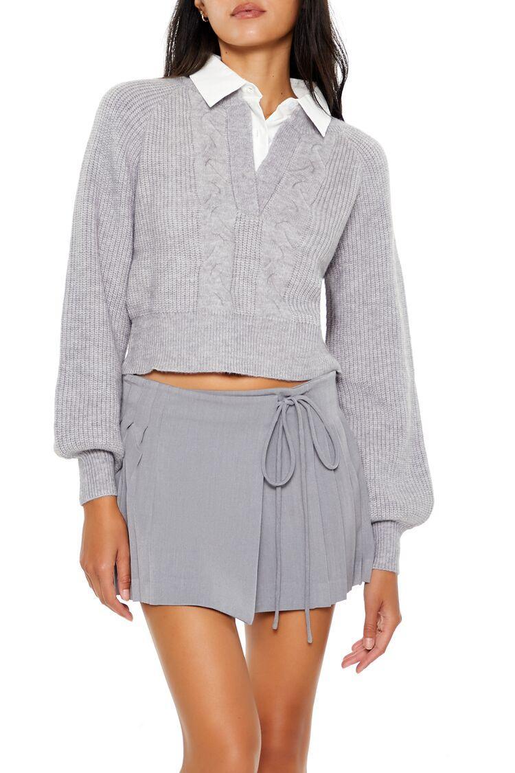 Cropped Cable Knit Combo Sweater | Forever 21 Product Image