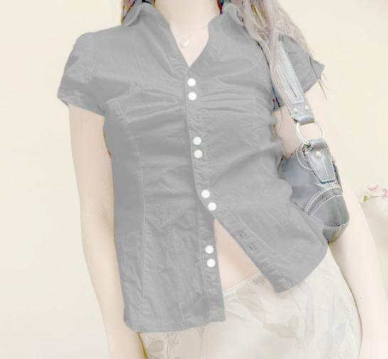 Short Sleeve/Long Sleeve V-Neck Plain Ruched Shirt Product Image