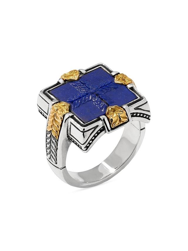 Mens Laconia Sterling Silver, 18K Yellow Gold & Lapis Lazuli Ring Product Image