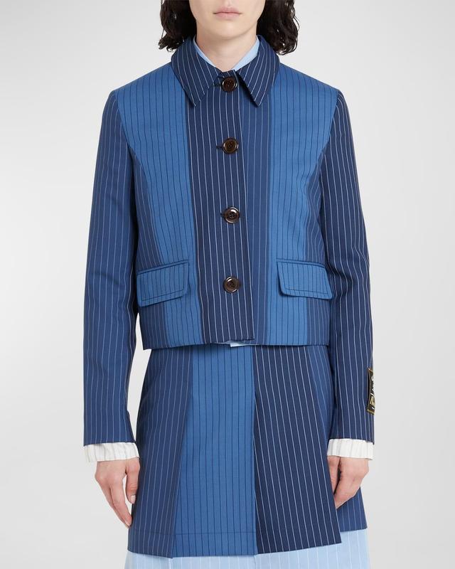 Cropped Contrast Pinstripe Shirt Jacket Product Image