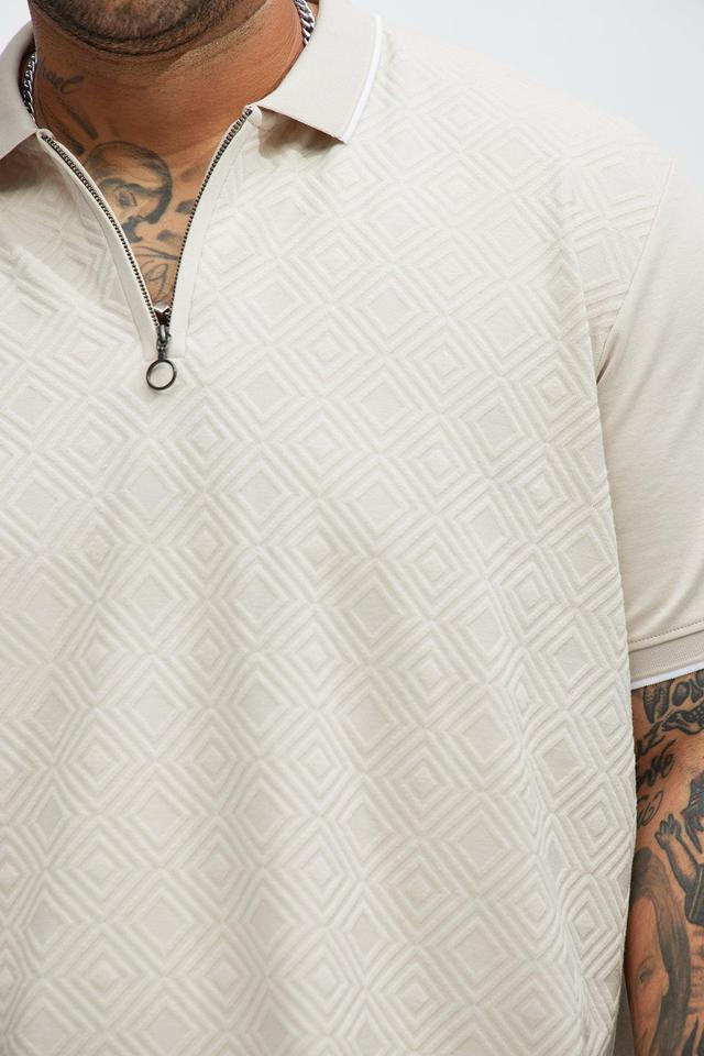 Diamond Textured Short Sleeve Polo - Sand Product Image