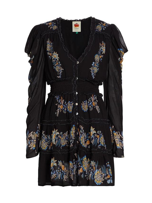 Womens Floral-Embroidered Long-Sleeve Minidress Product Image