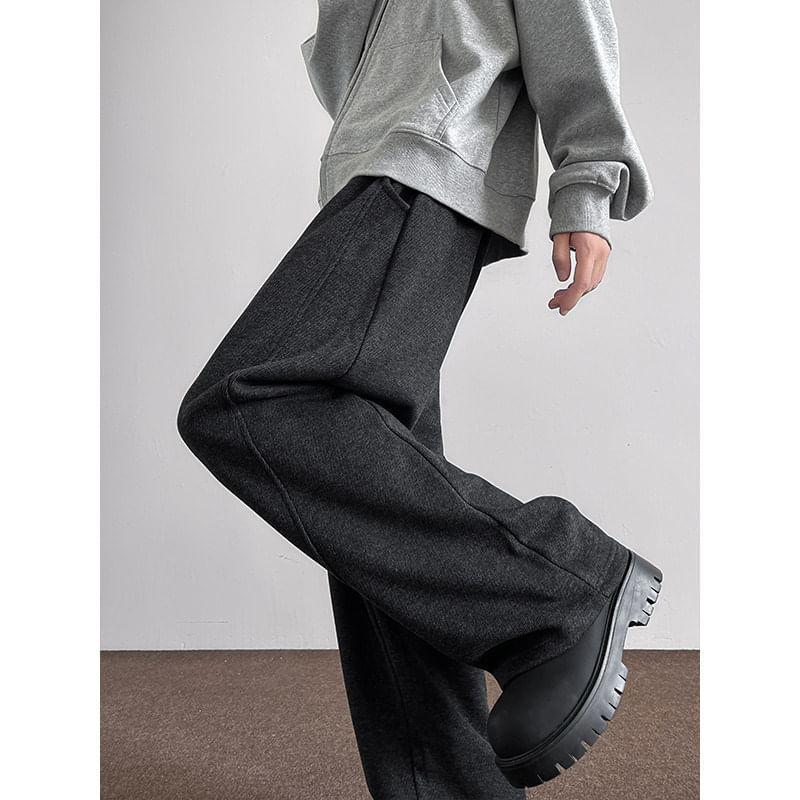 Mid Rise Plain Panel Straight Leg Pants Product Image