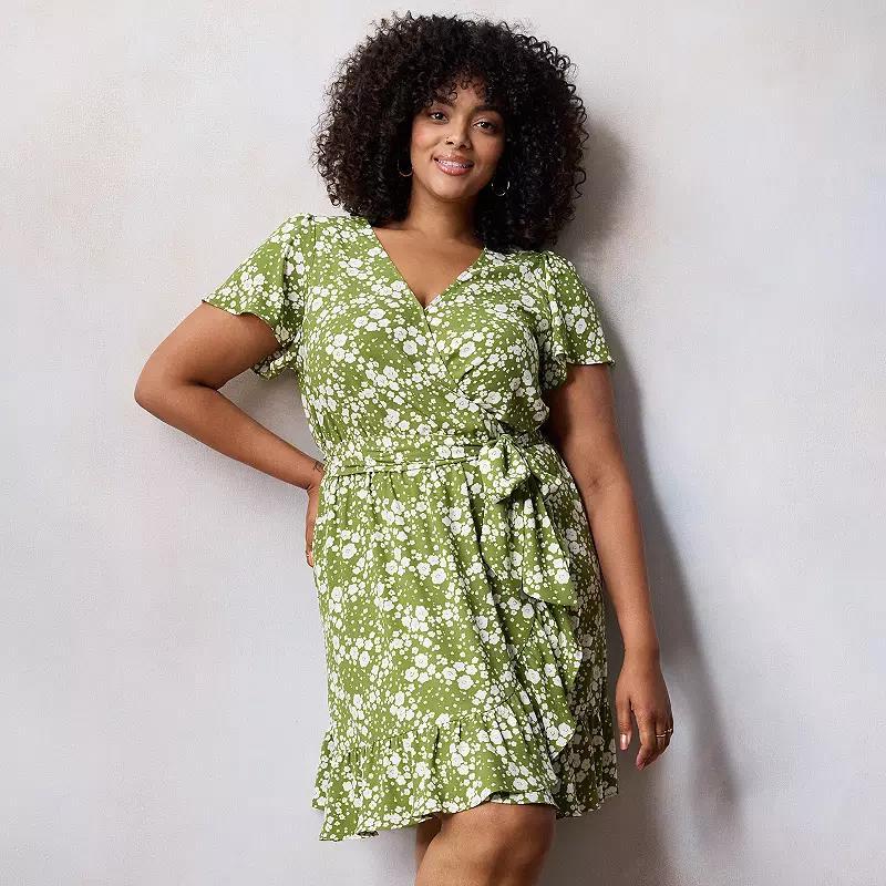 Plus Size LC Lauren Conrad Flutter Sleeve Wrap Dress, Womens Product Image