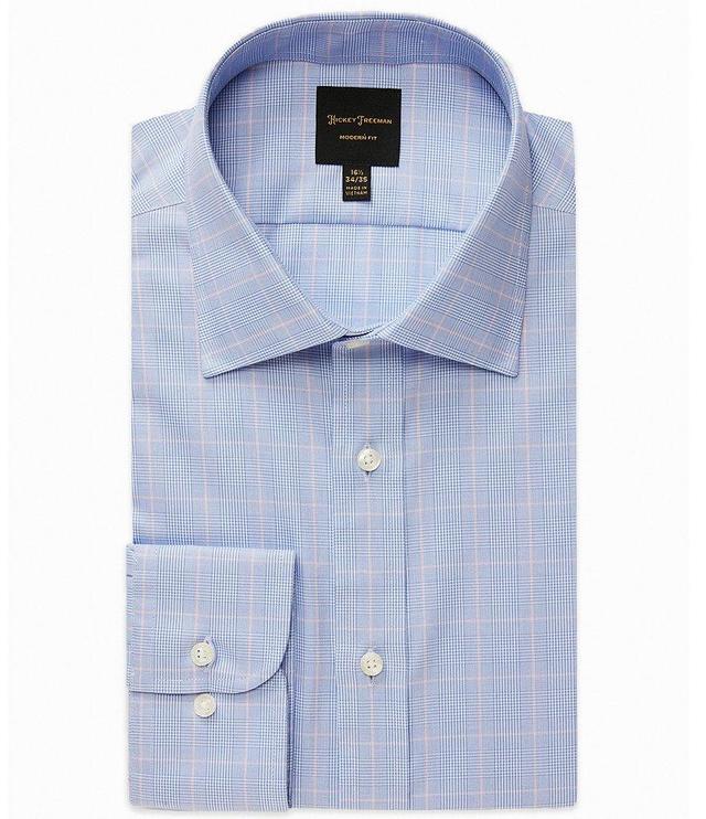 Hickey Freeman Modern Fit Spread Collar Windowpane Plaid Woven Dress Shirt Product Image