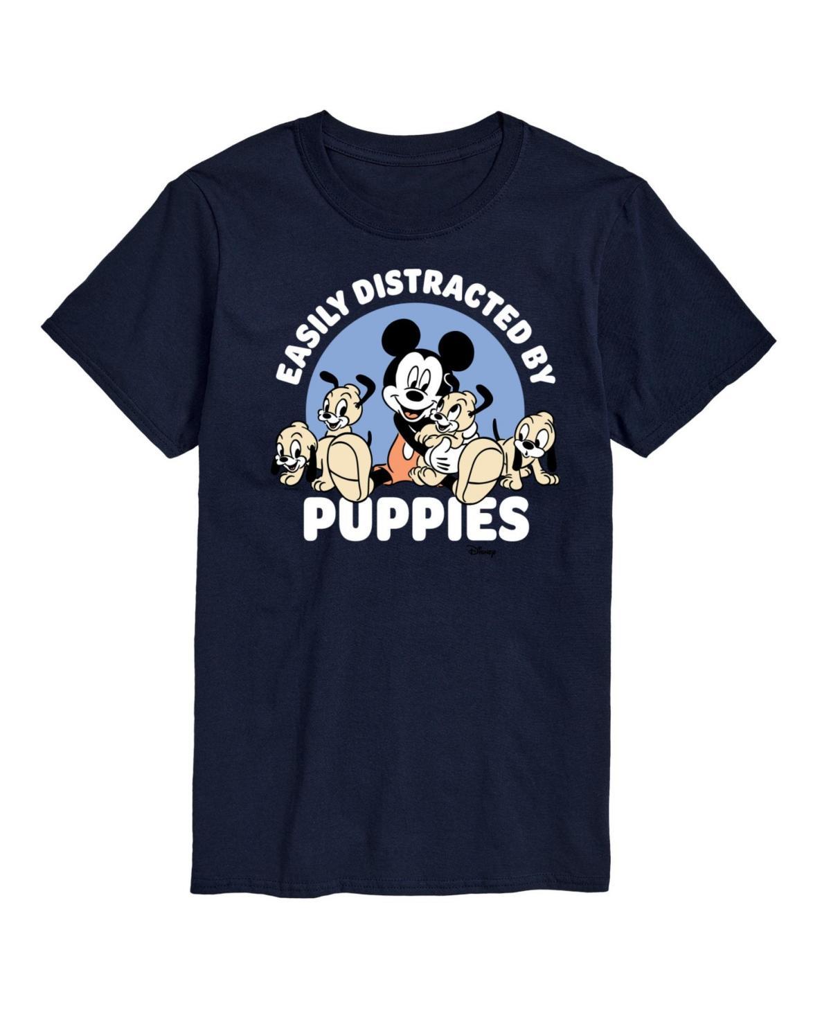 Disneys Mickey Mouse Mens Easily Distracted By Puppies Graphic Tee Blue Product Image