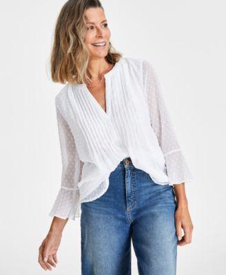 Style & Co Womens Textured Pintuck Ruffle Sleeve Top, Regular & Petite, Created for Macys Product Image