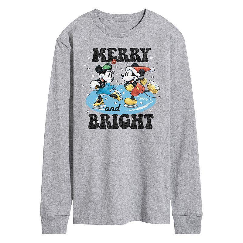 Disneys Mickey & Minnie Mouse Mens Merry And Bright Long Sleeve Graphic Tee Product Image