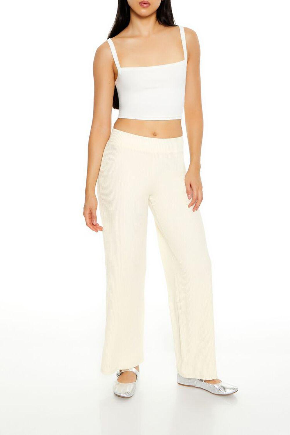 Ribbed Mid-Rise Wide-Leg Pants | Forever 21 product image