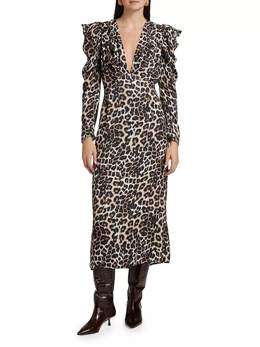 Leopard V-Neck Midi-Dress Product Image