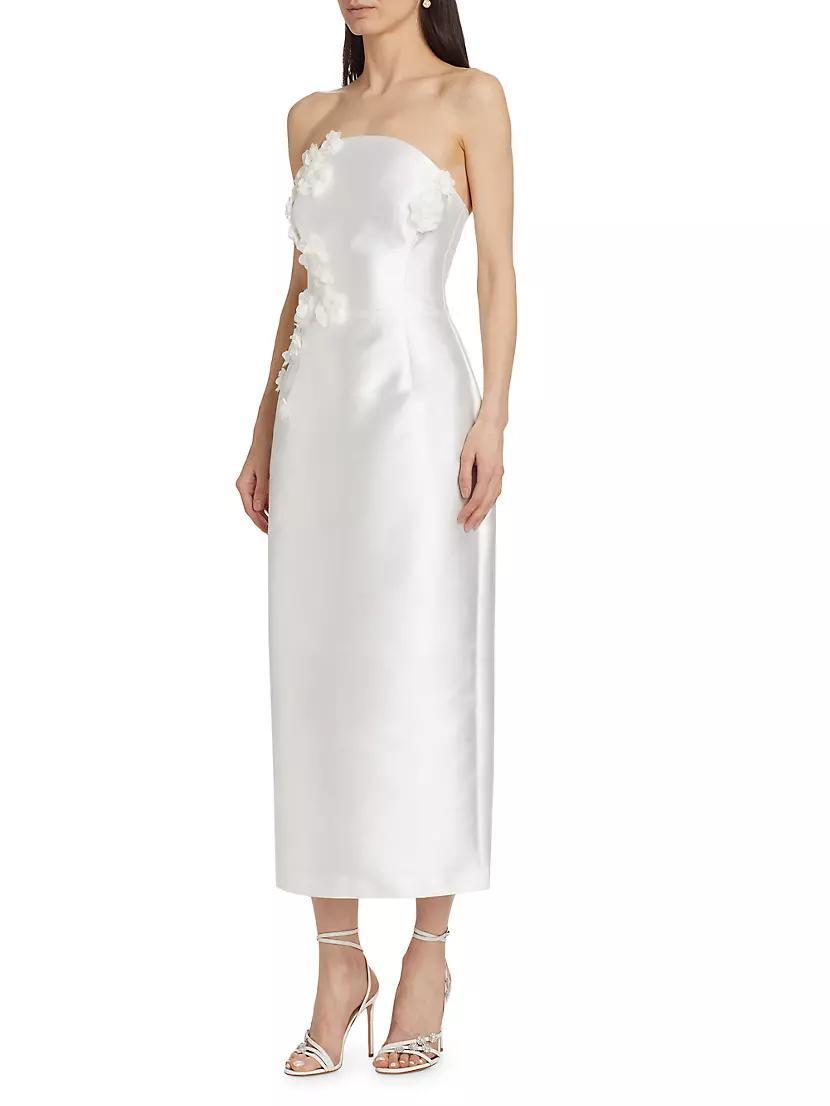 Serefina Satin Strapless Appliqué Midi-Dress Product Image