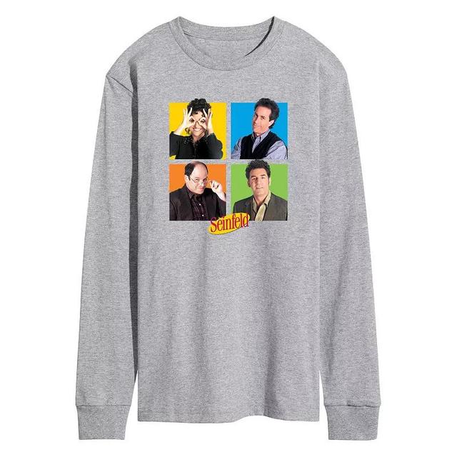 Mens Seinfeld Character Grid Long Sleeve Graphic Tee Grey Gray Product Image