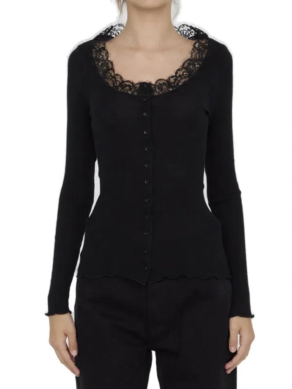 Lace-trimmed Wool And Silk Cardigan In Black Product Image