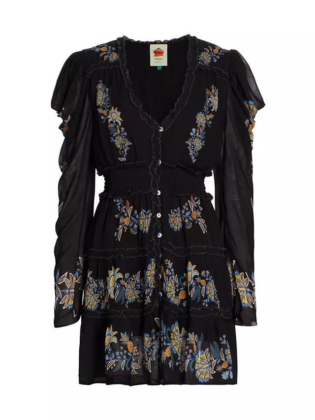 Floral-Embroidered Long-Sleeve Minidress Product Image