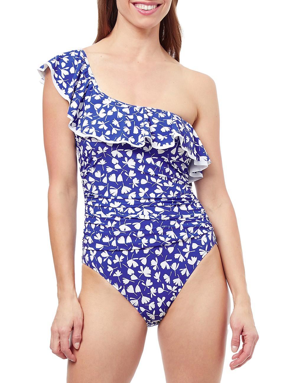 Womens Ruffle One-Shoulder One-Piece Swimsuit Product Image