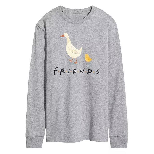 Mens Friends Goose Chicken Long Sleeve Graphic Tee Grey Gray Product Image