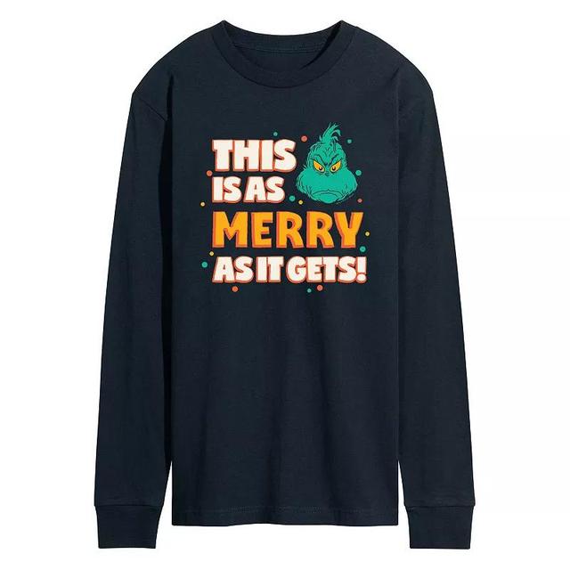 Mens Dr. Seuss The Grinch As Merry As It Gets Long Sleeve Graphic Tee Blue Product Image