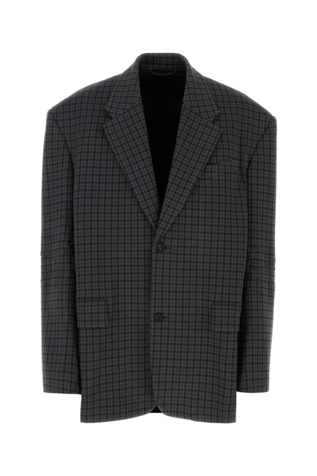 BALENCIAGA Houndstooth Single-breasted Blazer In Black Product Image