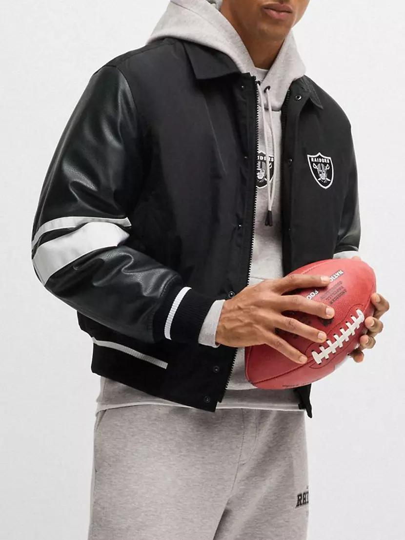 Mens BOSS x NFL Mixed-Material Jacket with Faux-Leather Sleeves Product Image