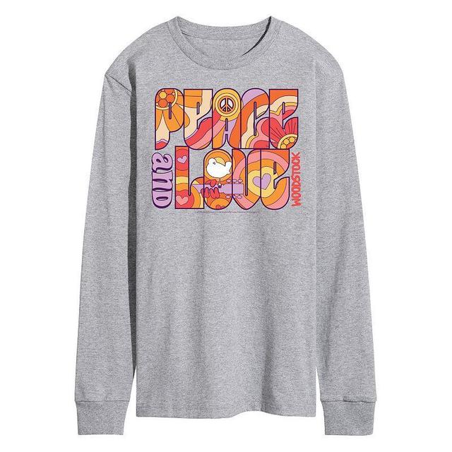 Mens Woodstock Peace And Love Long Sleeve Graphic Tee Med Grey Product Image