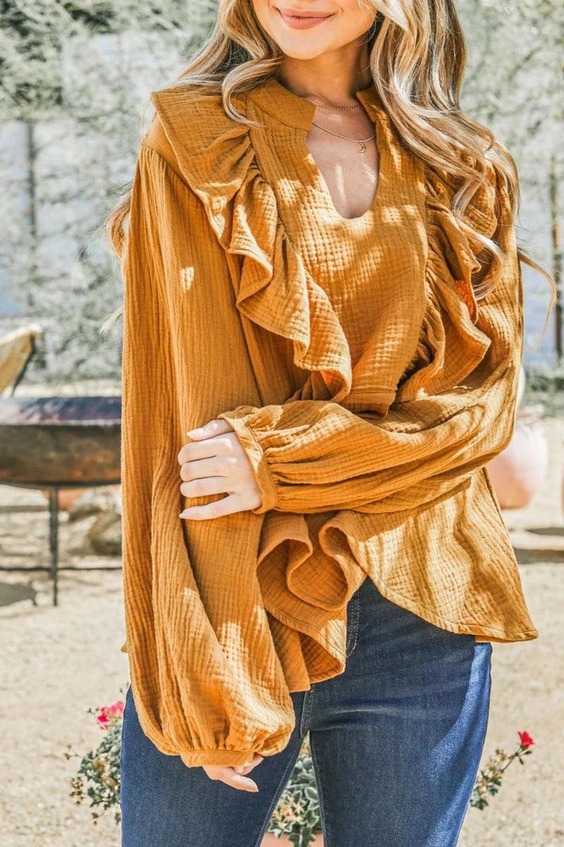 Rust Ruffle Blouse Product Image