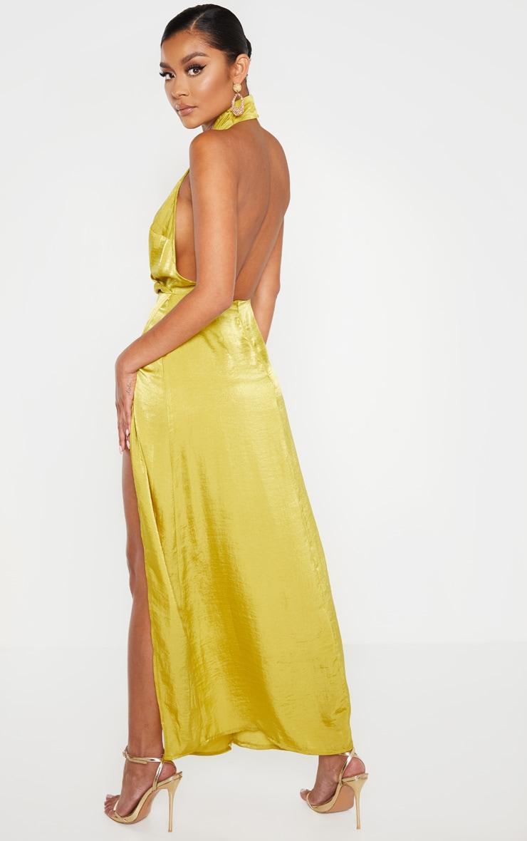 Light Lime Hammered Satin Halterneck Maxi Dress Product Image