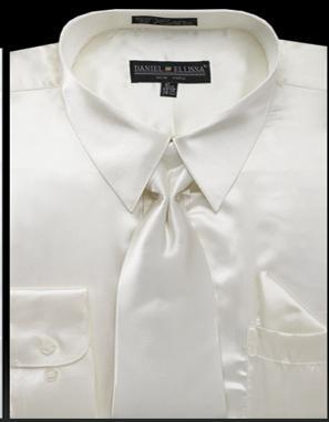 Satin Dress Shirt Regular Fit in Ivory With Tie And Pocket Square Product Image