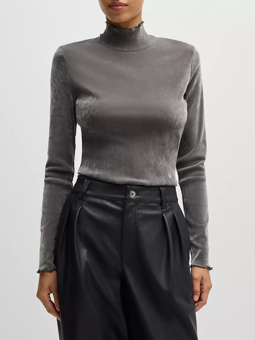 Mock-Neck Top in Velvet-Touch Mesh Product Image