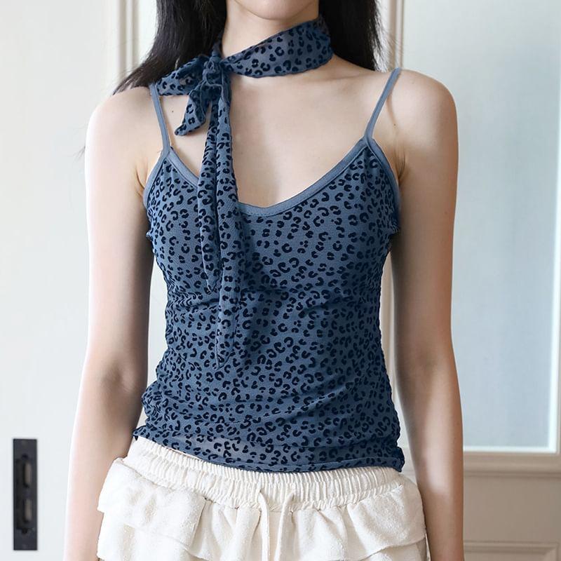 Animal Print Camisole Top With Scarf Detail Product Image