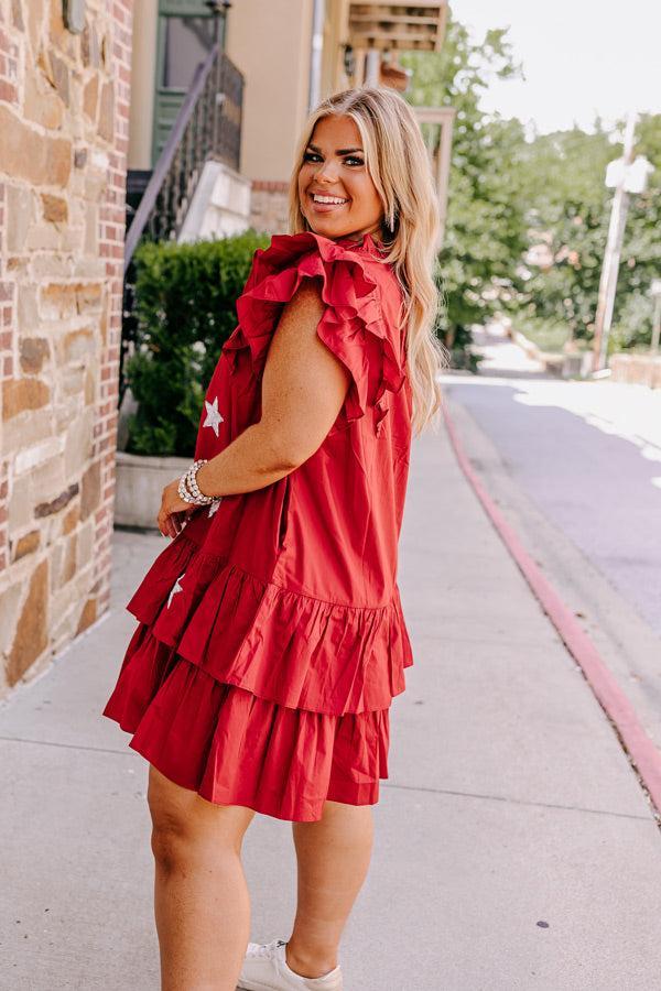 Under The Stadium Lights Ruffle Mini Dress in Crimson Curves Product Image