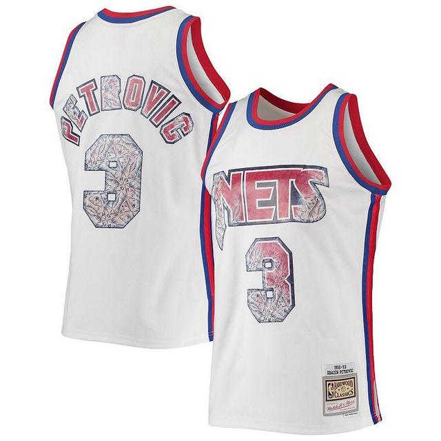 Mens Mitchell & Ness Drazen Petrovic White New Jersey Nets 1996-97 Hardwood Classics NBA 75th Anniversary Diamond Swingman Jersey Product Image