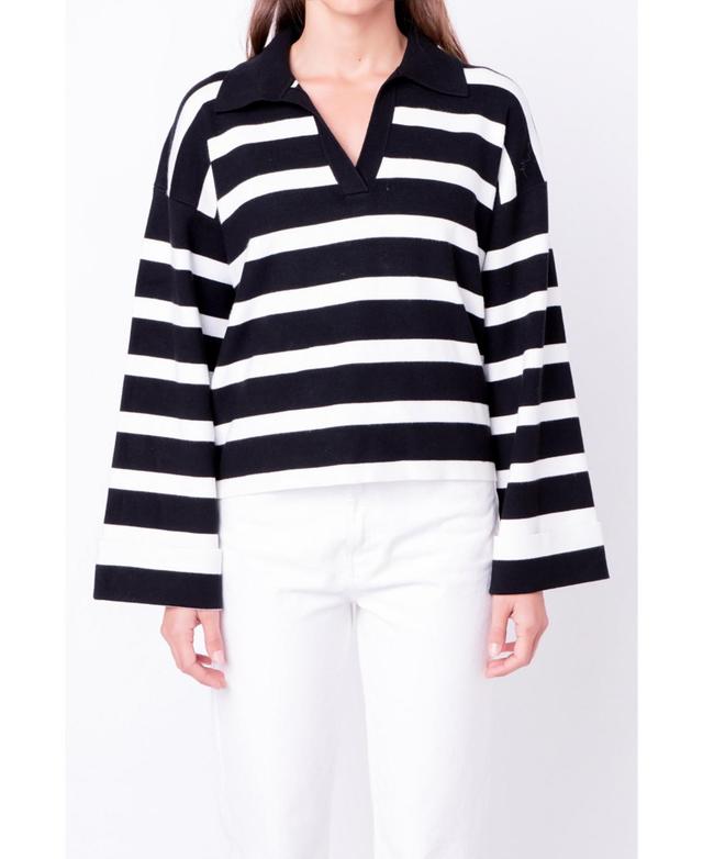 English Factory Stripe Crop Polo Sweater Product Image