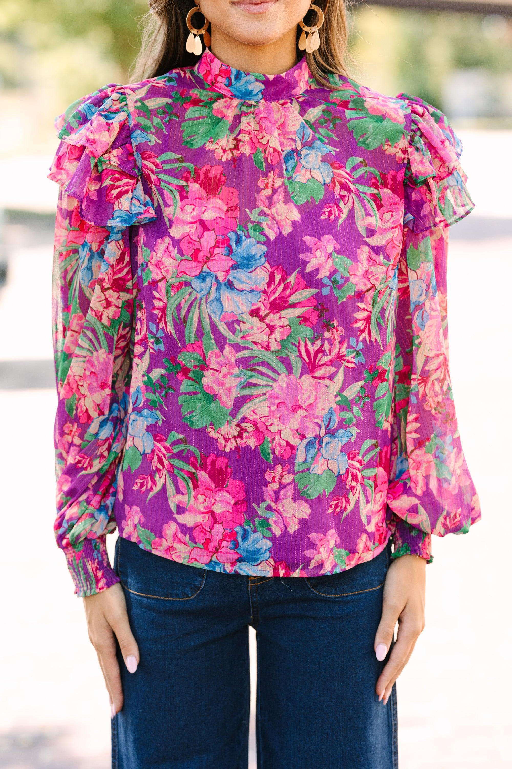 It's Your Life Purple Floral Blouse Female Product Image