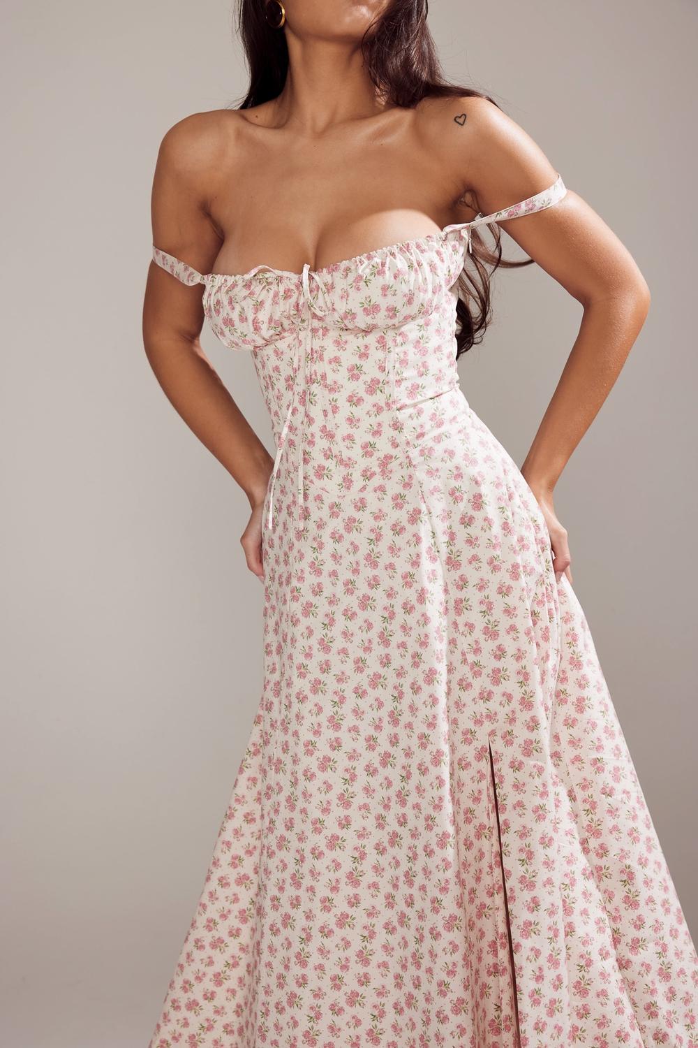 Carmen White Rosebud Print Cotton Bustier Sundress Product Image