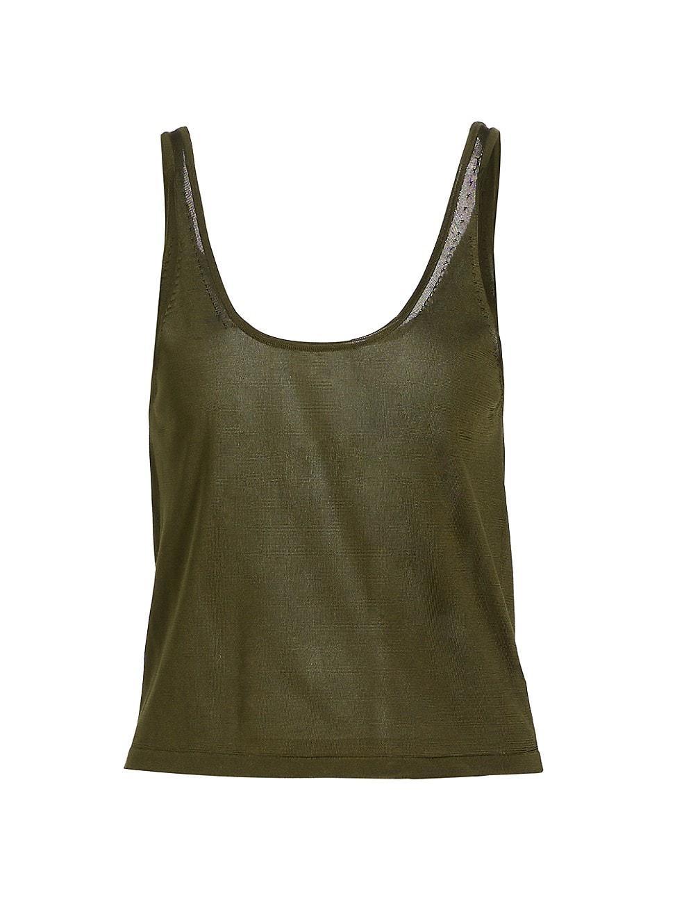 Nili Lotan Winona Scoop-Neck Silk Tank Top  - ARMY GREEN - Size: Small Product Image