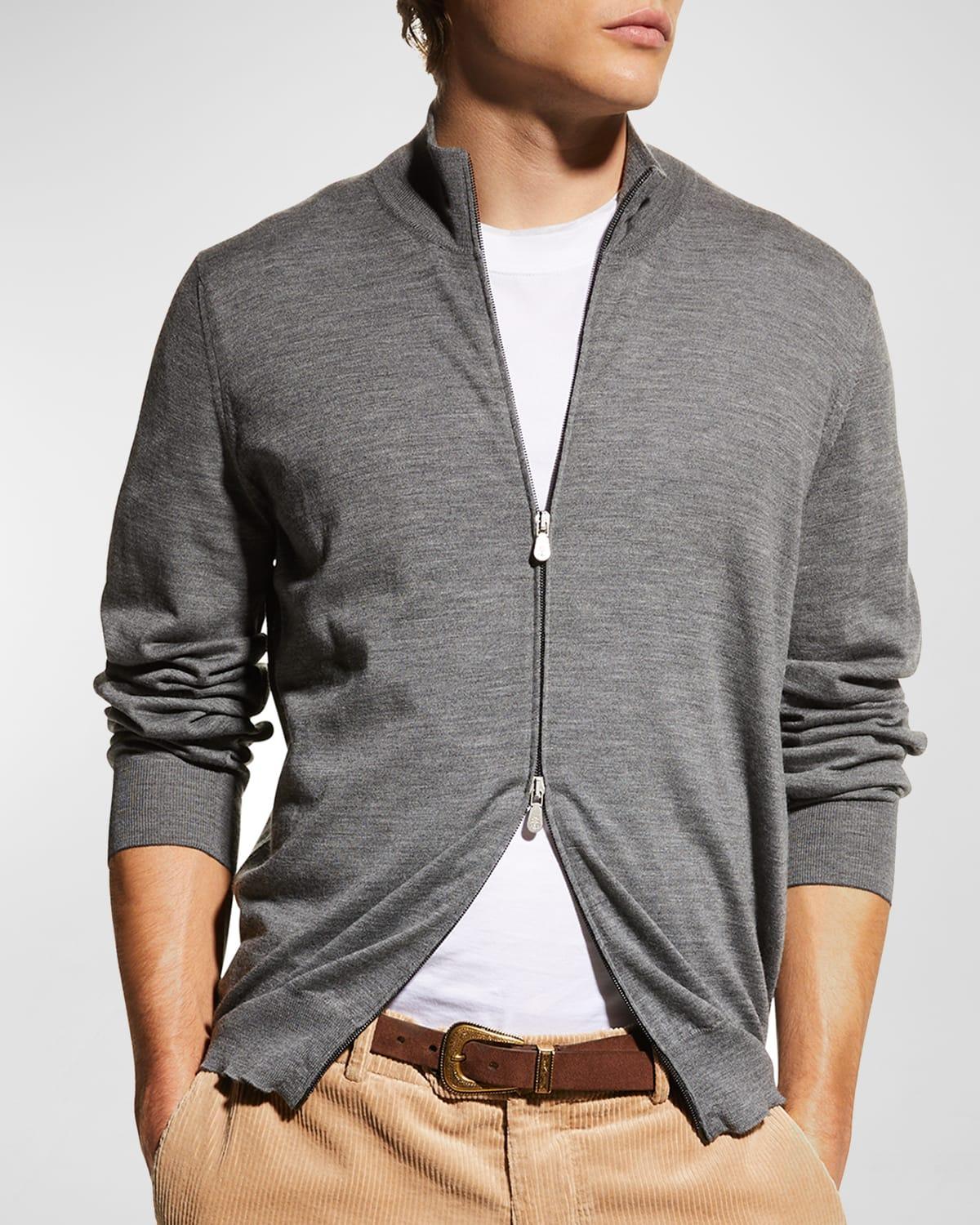 Mens Fine-Gauge Wool/Cashmere Zip Cardigan Product Image